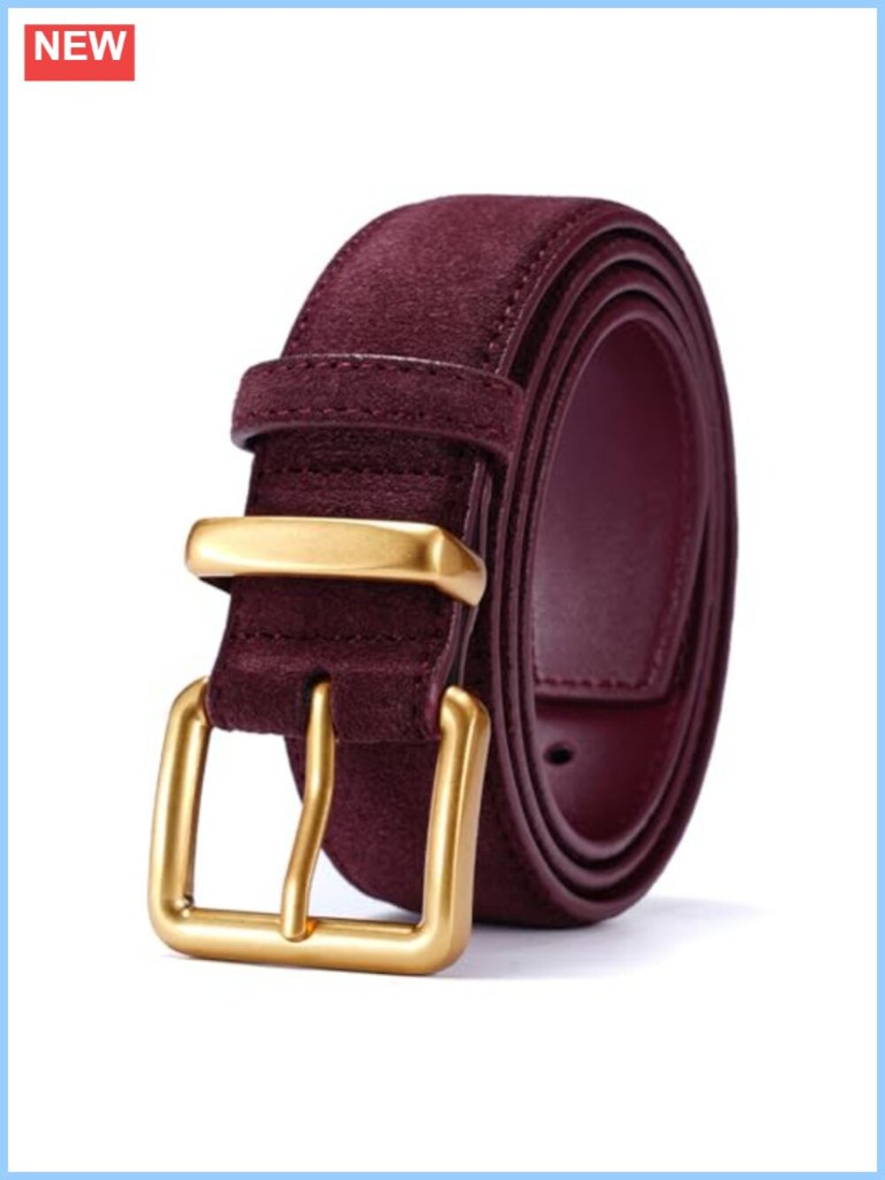 Wide Suede Belt Square Gold Alloy Buckle Cowhide Leather